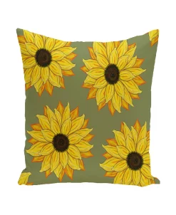 E By Design 16 Inch Mid Green Decorative Floral Throw Pillow