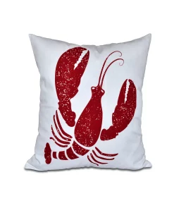 E By Design Lobster 16 Inch White And Red Decorative Coastal Throw Pillow