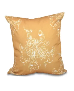 E By Design Morning Birds 16 Inch Gold Decorative Floral Throw Pillow