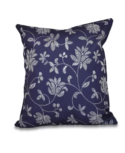 E By Design Traditional Floral 16 Inch Navy Blue Decorative Floral Throw Pillow