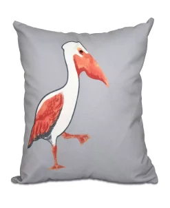 E By Design Pelican March 16 Inch Gray And Orange Decorative Coastal Throw Pillow