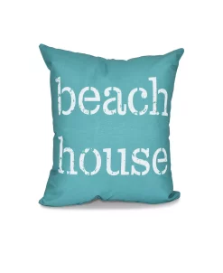 E By Design Beach House 16 Inch Teal Decorative Word Print Throw Pillow