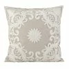 Saro Lifestyle Embroidered Floral Design Beaded Cotton Polyester Filled Throw Pillow, 18 X 18