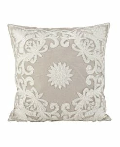Saro Lifestyle Embroidered Floral Design Beaded Cotton Polyester Filled Throw Pillow, 18 X 18