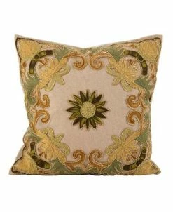 Saro Lifestyle Embroidered Floral Design Beaded Cotton Polyester Filled Throw Pillow, 18 X 18 -Chic Home Shop 14832096 fpx