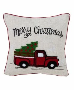 Saro Lifestyle Retro Christmas Red Truck Decorative Pillow, 16 X 16