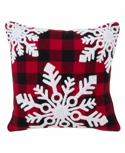 Saro Lifestyle 3 Snowflakes Buffalo Plaid Decorative Pillow, 18 X 18