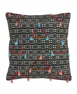 Saro Lifestyle Geometric Print Throw Pillow With Triangle Tassels, 18 X 18