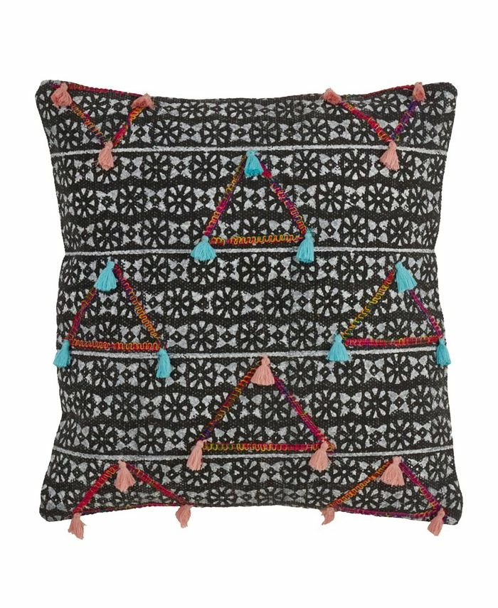Saro Lifestyle Geometric Print Throw Pillow With Triangle Tassels, 18 X 18 1 Saro Lifestyle Geometric Print Throw Pillow With Triangle Tassels, 18 X 18