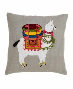 Saro Lifestyle Ge Embroidered Llama Cotton Throw Pillow, 18 X 18