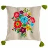 Saro Lifestyle Flower And Stripe Embroidered Decorative Pillow, 18 X 18