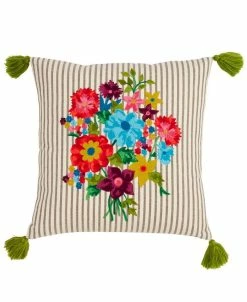 Saro Lifestyle Flower And Stripe Embroidered Decorative Pillow, 18 X 18