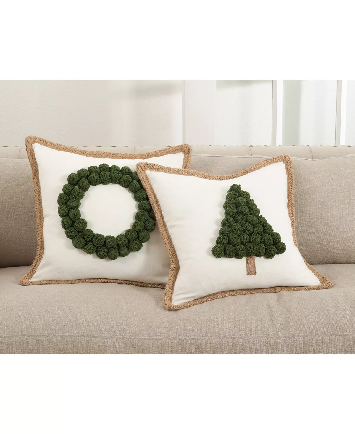 Saro Lifestyle Pom Pom Christmas Tree Decorative Pillow, 18 X 18 2 Saro Lifestyle Pom Pom Christmas Tree Decorative Pillow, 18 X 18 - Image 2
