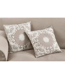 Saro Lifestyle Embroidered Floral Design Beaded Cotton Polyester Filled Throw Pillow, 18 X 18 -Chic Home Shop 14839722 fpx