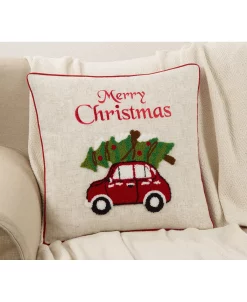 Saro Lifestyle Merry Christmas Red Car Decorative Pillow, 18 X 18 -Chic Home Shop 14840486 fpx