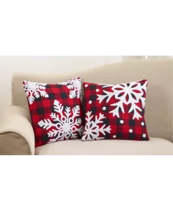 Saro Lifestyle Buffalo Plaid Snowflake Throw Pillow, 18 X 18 -Chic Home Shop 14840496 fpx