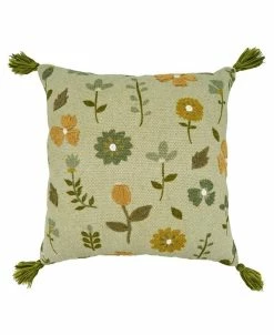 Saro Lifestyle Floral Tassled Embroidered Decorative Pillow, 20 X 20