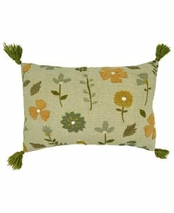 Saro Lifestyle Floral Tassled Embroidered Decorative Pillow, 16 X 24