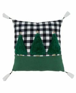 Saro Lifestyle Trees Design Plaid Throw Pillow, 18 X 18