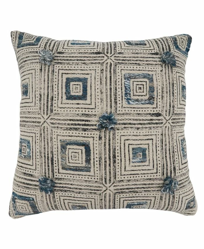 Saro Lifestyle Block Print Embroidered Decorative Pillow, 20 X 20 1 Saro Lifestyle Block Print Embroidered Decorative Pillow, 20 X 20