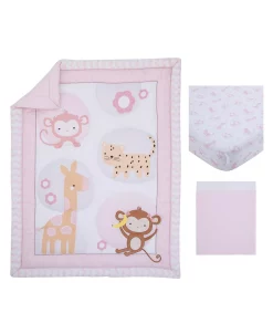 NoJo Sweet Jungle Friends Monkey, Cheetah And Giraffe With Polka Dots And Flowers Nursery Crib Bedding Set, 3 Piece -Chic Home Shop 20289286 fpx