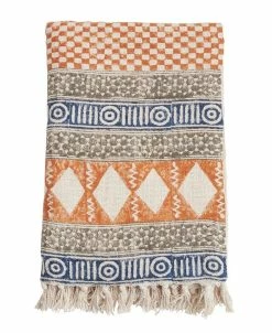 Saro Lifestyle Throw Blanket With Block Print Design, 70 X 47