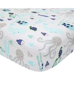 Lambs & Ivy Oceania Blue/Gray/White Whale With Octopus And Fish Nautical Ocean 6-Piece Nursery Baby Crib Bedding Set -Chic Home Shop 23528695 fpx